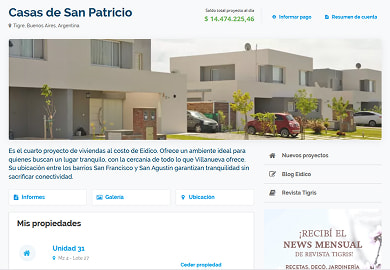 Casas de San Patricio portal with properties and project information