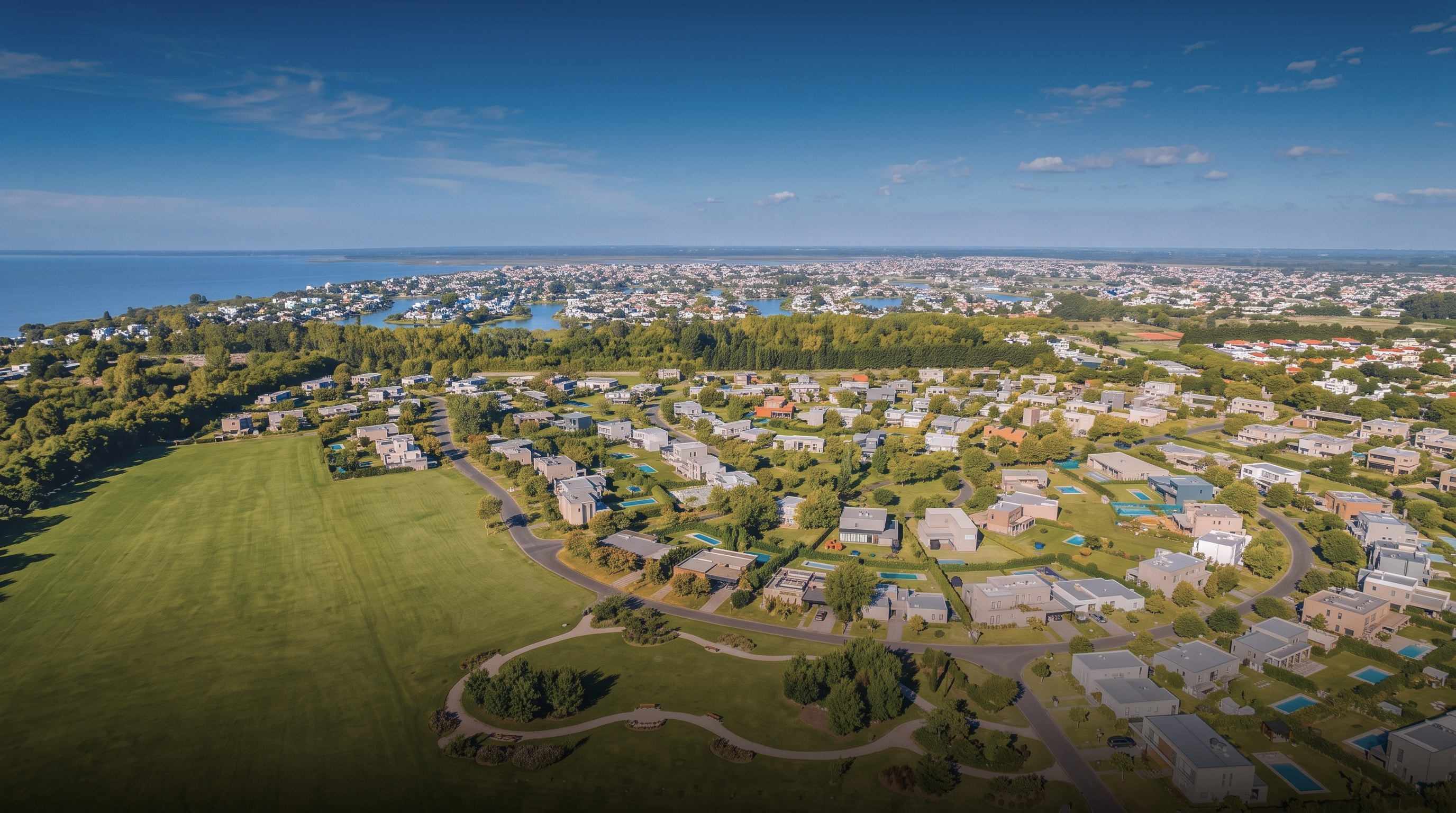 Aerial view of an Eidico real estate development beside a lake